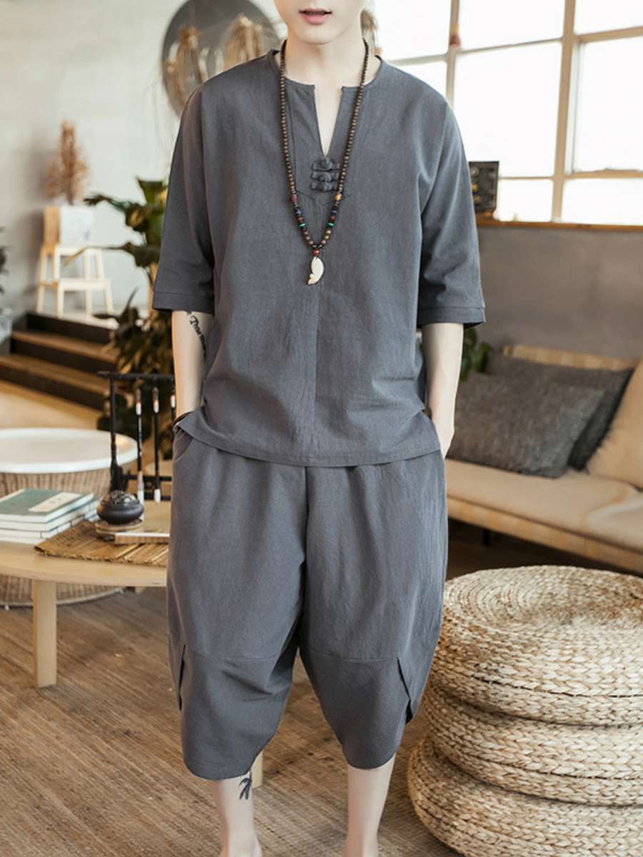 Summer Clothing Staples - New Men's Linen T-Shirt Set Vintage