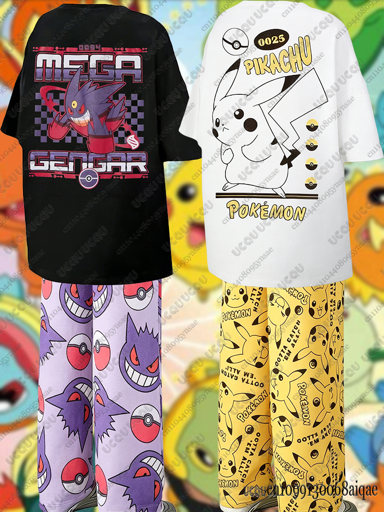 Summer Alt Clothing - 2026 Anime Pikachu&Gengar Summer Tshirts+Pajamas Pants