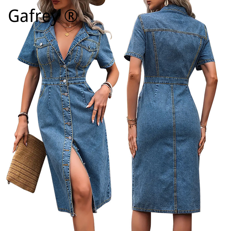 Plus Size Women Lapel Denim Dr - Summer Clothing Women Sale recensione e prezzo