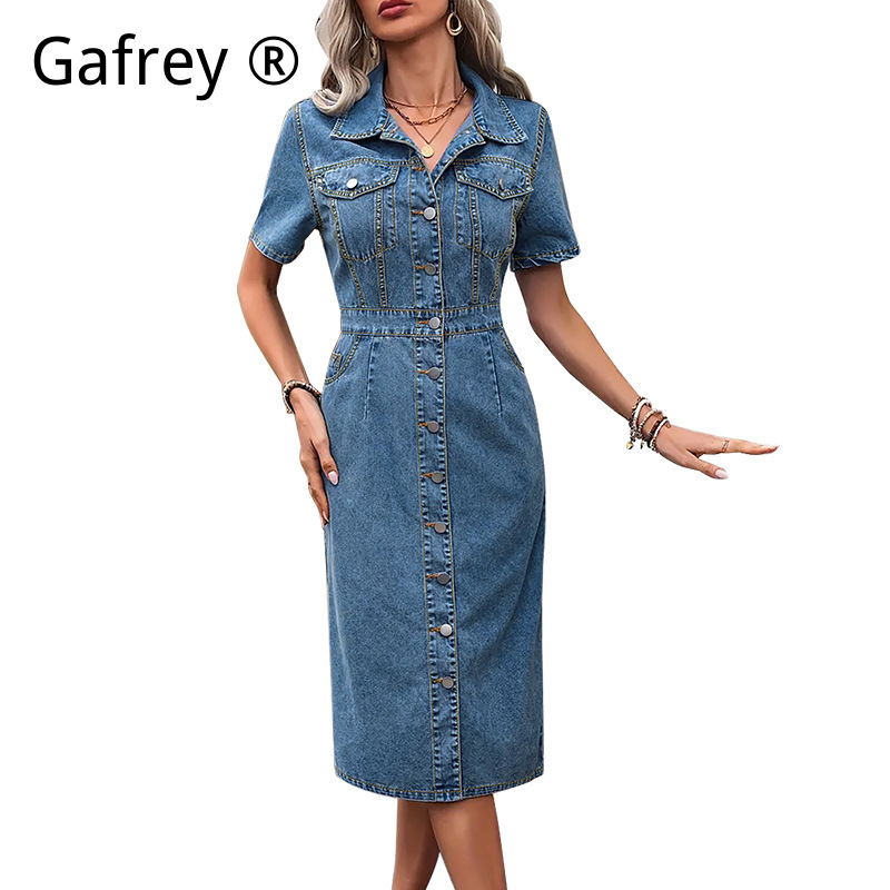 Plus Size Women Lapel Denim Dr - Summer Clothing Women Sale recensione e prezzo